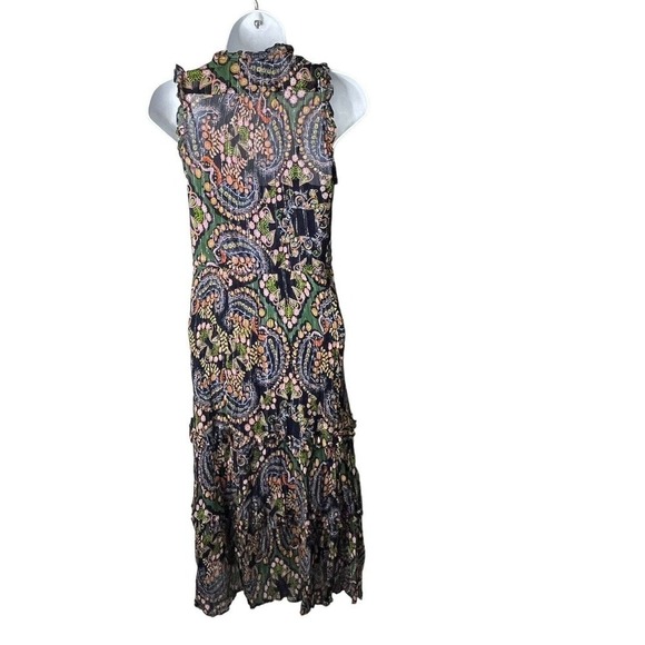Anthropologie Size 0 Dress Elmira Ruffled MIDI Drawstring Waist Paisley Navy - Picture 8 of 13